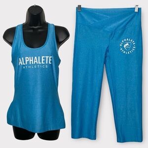 Alphalete Blue & White Sleeveless Top & Cropped Tights Set Size Large